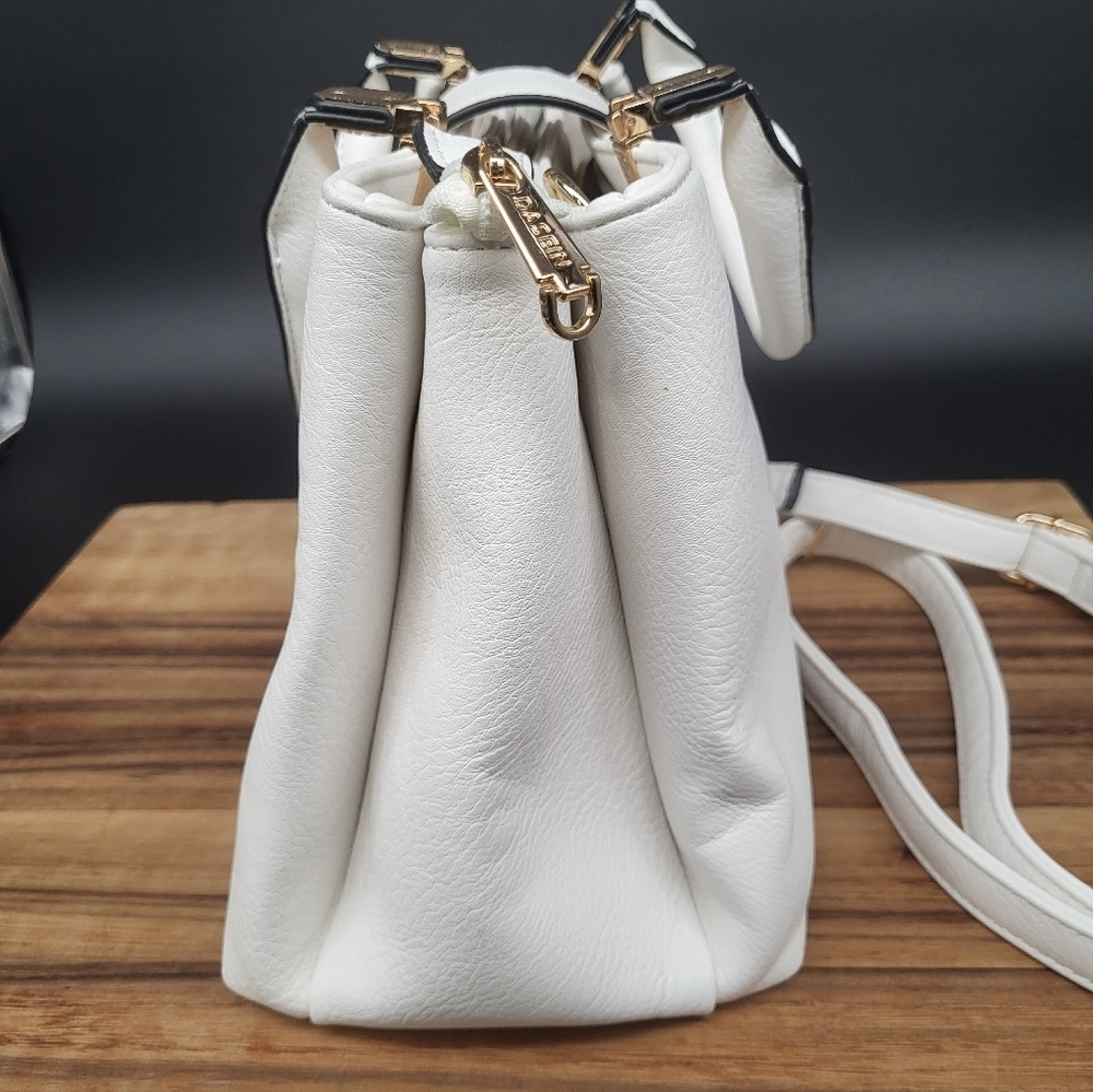 Dasein White Handbag with Adjustable, Detachable Strap & Gold Accents, Like New - Picture 3 of 13